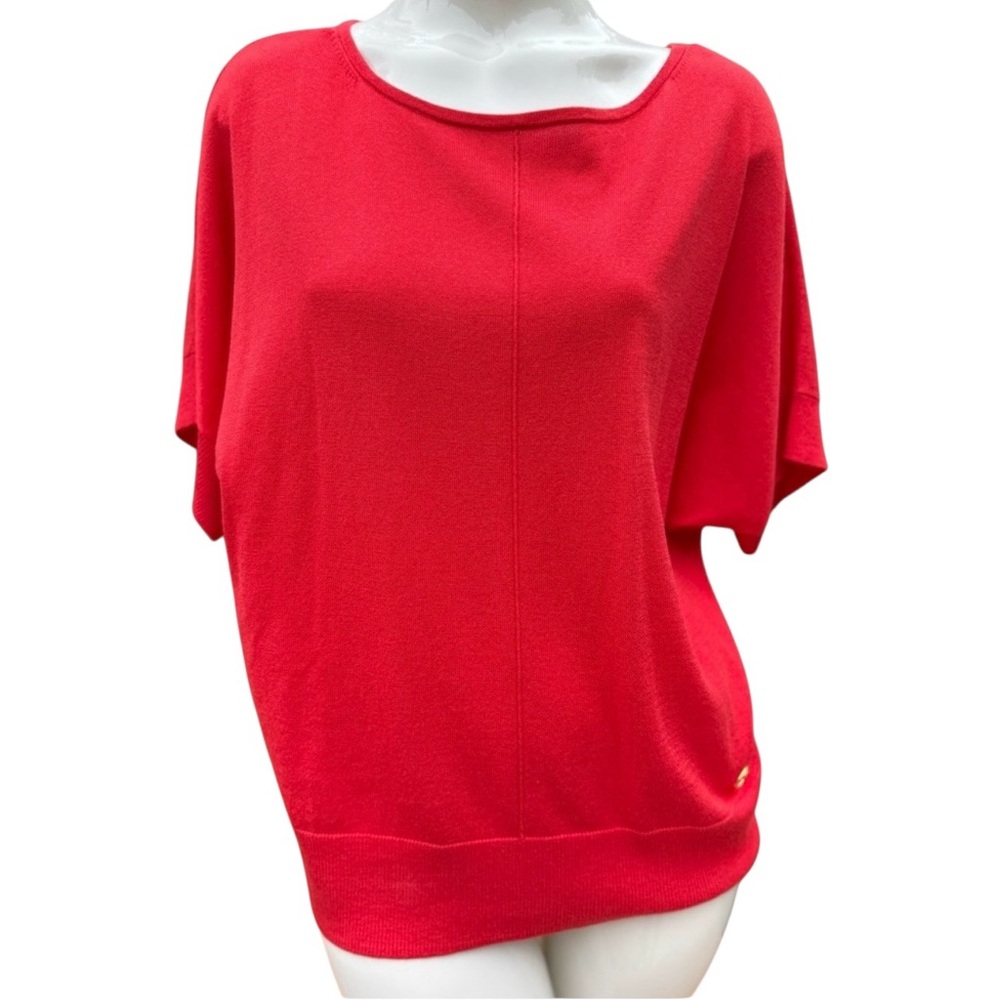 Michael Kors Women's Short Sleeve Red Top Size Large Gold logo detail